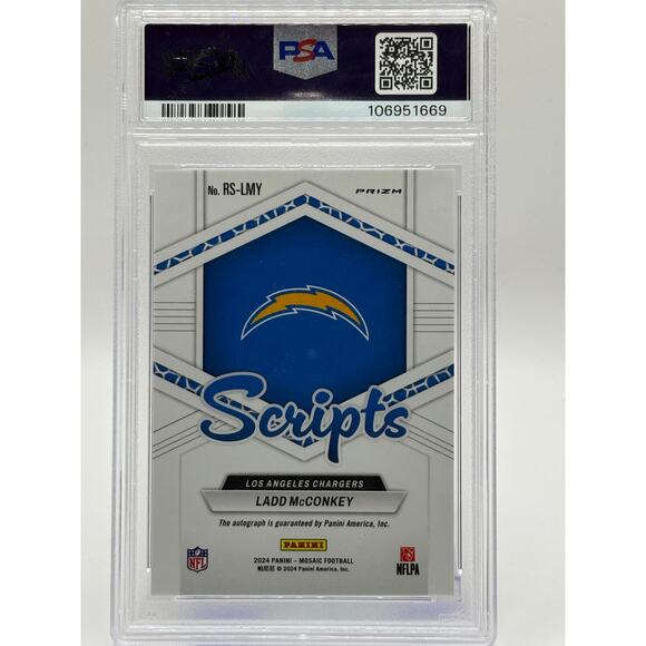 2024 Panini Mosaic Ladd McConkey Rookie Scripts Auto PSA 10 Los Angeles Chargers - Picture 2 of 2